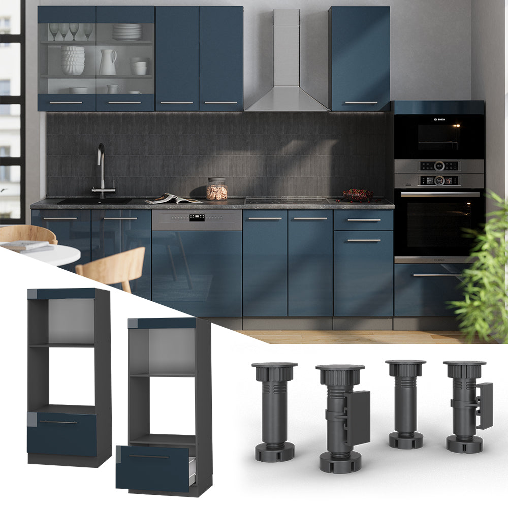 Vicco Set mobili bagno Blu scuro lucido 60 cm aperto