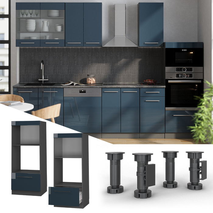 Vicco Set mobili bagno Blu scuro lucido 60 cm aperto