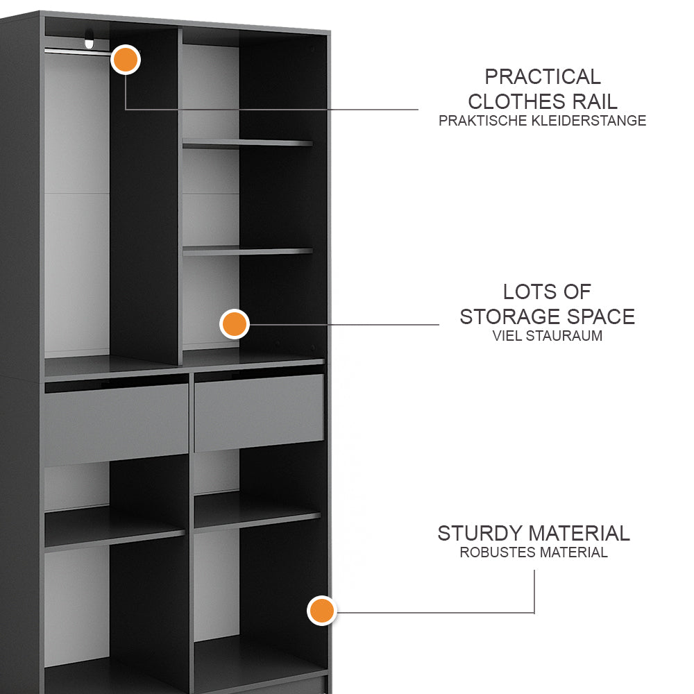 Vicco Armadio Antracite 100 x 200 cm con 2 cassetti
