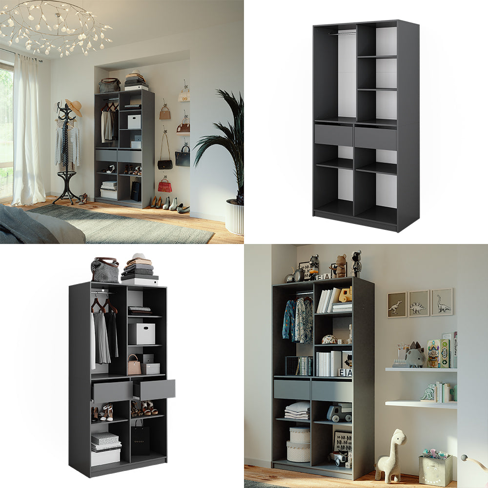 Vicco Armadio Antracite 100 x 200 cm con 2 cassetti