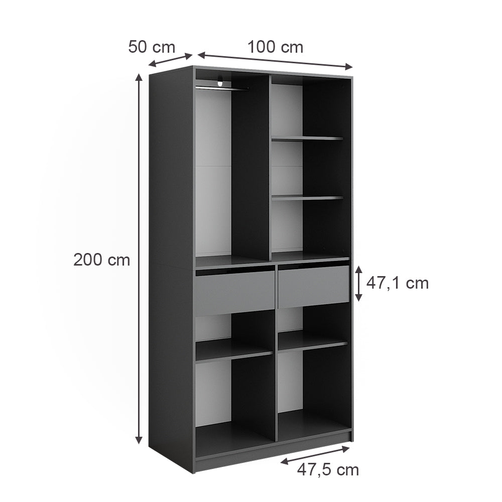 Vicco Armadio Antracite 100 x 200 cm con 2 cassetti