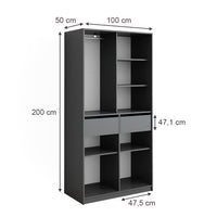 Vicco Armadio Antracite 100 x 200 cm con 2 cassetti