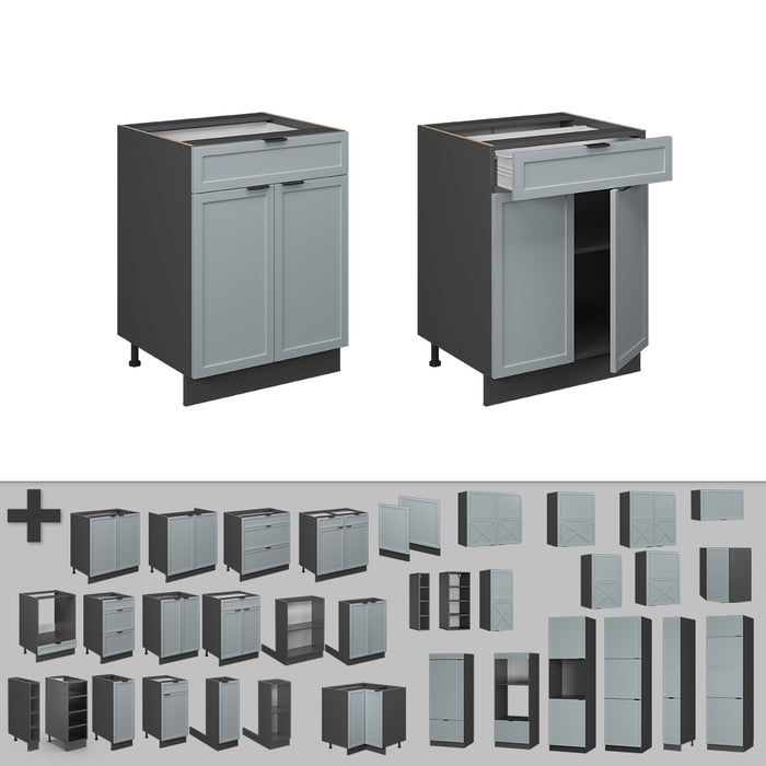 Vicco Mobiletto base per cucina Blu-grigio chiaro 60 cm con cassetto, PL Antracite