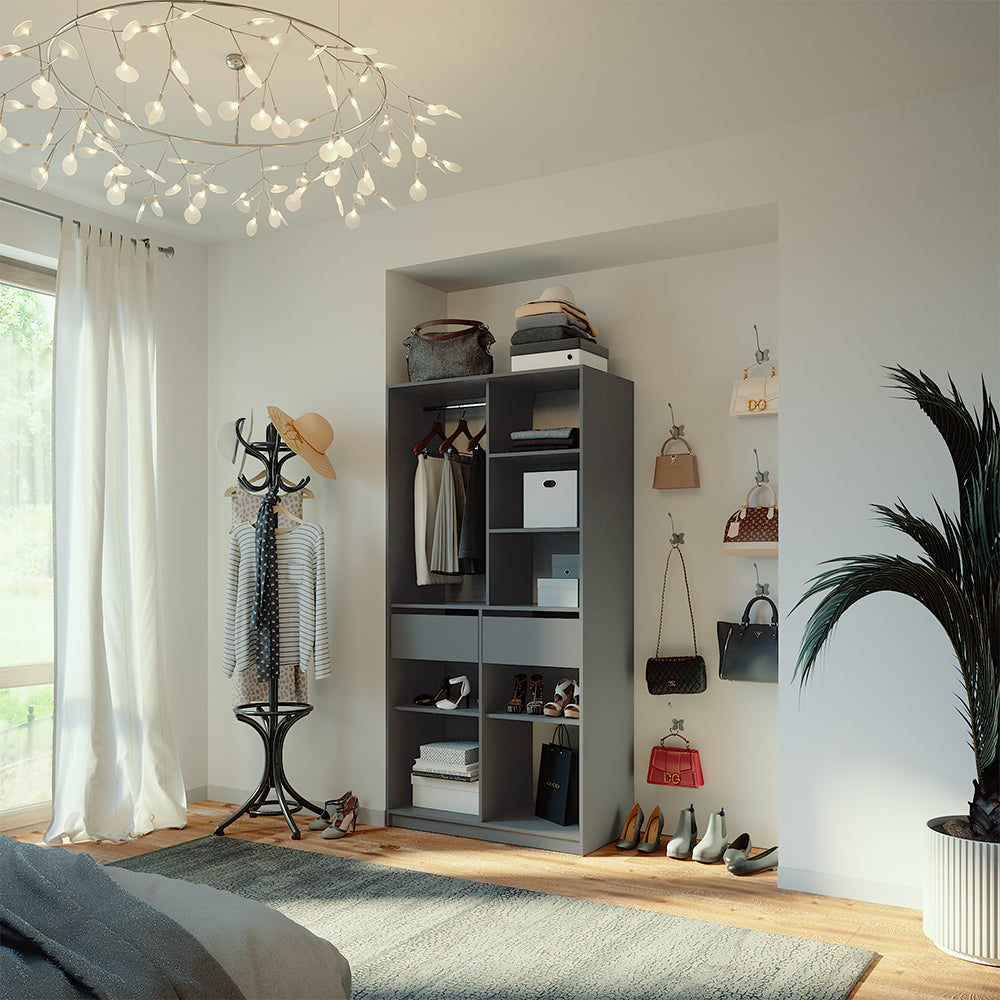 Vicco Armadio Antracite 100 x 200 cm con 2 cassetti