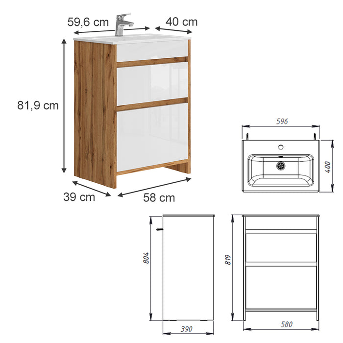 Vicco Set di mobili da bagno Quercia dorata 2 parti, base 60 cm