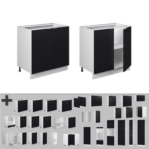 Vicco Mobile lavello cucina Nero a righe 80 cm con ripiano, PL Marmo