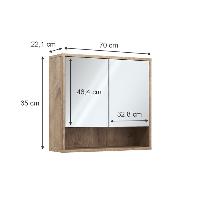 Vicco Specchio da bagno Quercia vichinga 70 x 65 cm con 2 porte