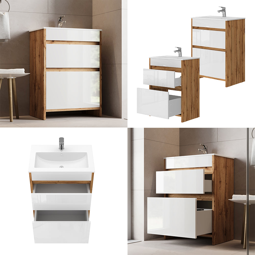 Vicco Set di mobili da bagno Quercia dorata 2 parti, base 60 cm