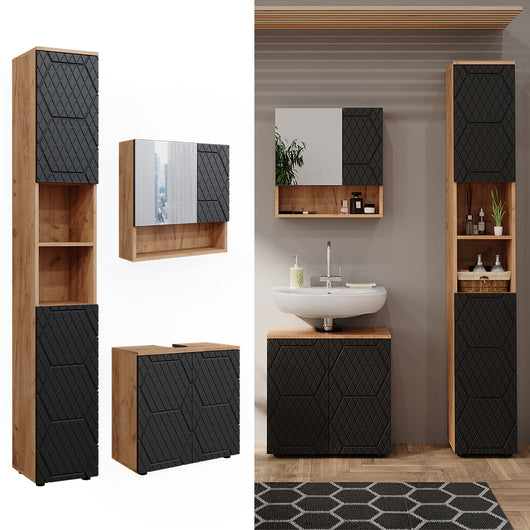 Vicco Set mobili bagno Antracite a righe 3 pezzi, con colonna
