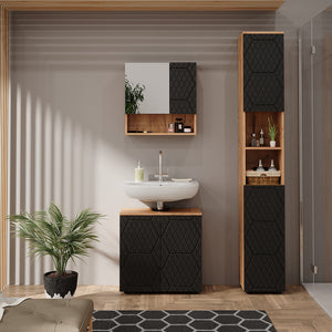 Vicco Set mobili bagno Antracite a righe 3 pezzi, con colonna