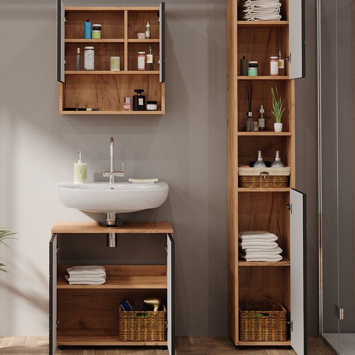 Vicco Set mobili bagno Antracite a righe 3 pezzi, con colonna