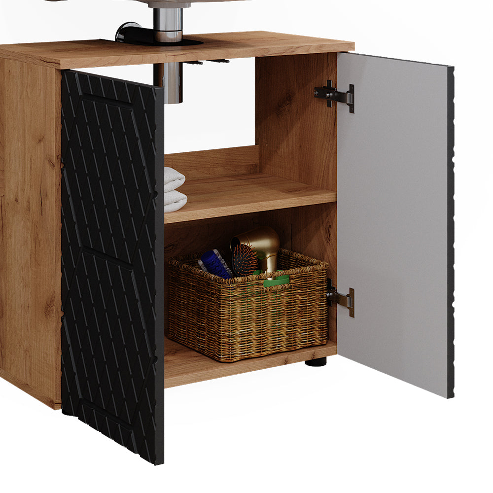 Vicco Set mobili bagno Antracite a righe 3 pezzi, con colonna