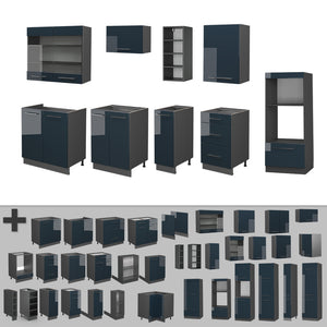 Vicco Cucina componibile Blu scuro lucido/antracite 280 cm , PL Antracite