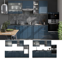 Vicco Cucina componibile Blu scuro lucido/antracite 280 cm , PL Rovere