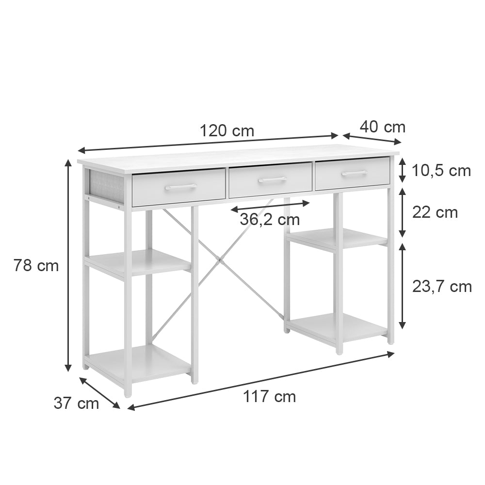 Vicco Scrivania Bianco 120 x 40 cm con 3 cassetti
