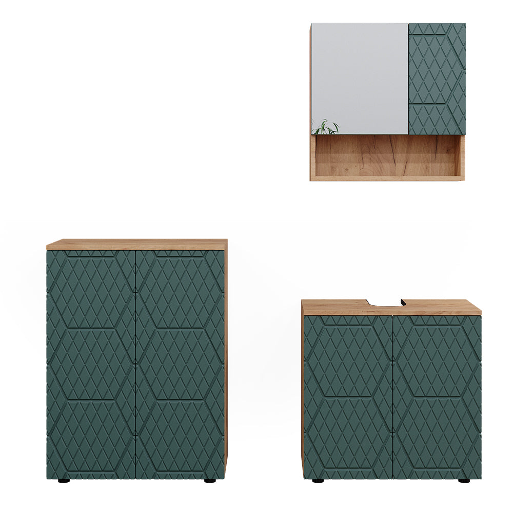 Vicco Set mobili bagno Quercia verde/oro 3 parti, con unità di base 60 cm