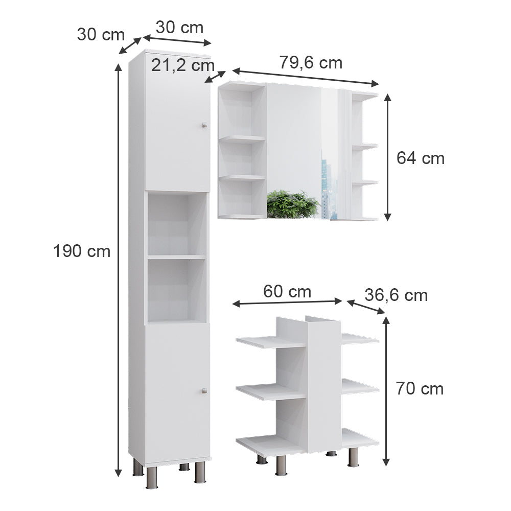 Vicco Set di mobili da bagno Bianco 3 parti