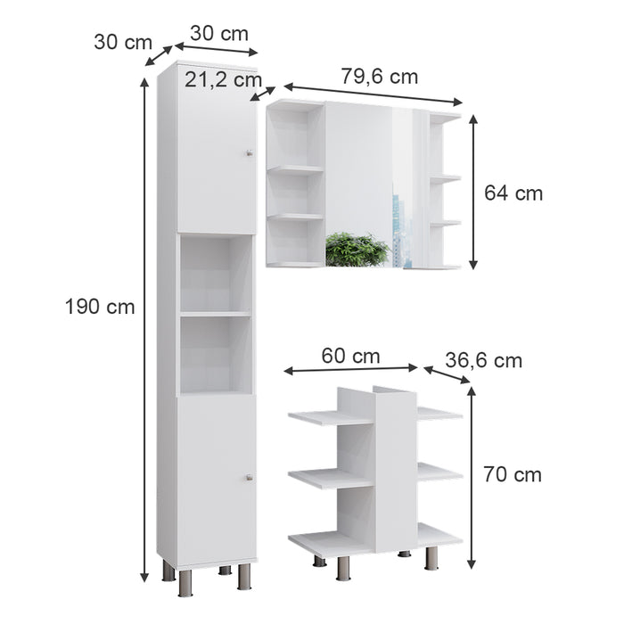 Vicco Set di mobili da bagno Bianco 3 parti