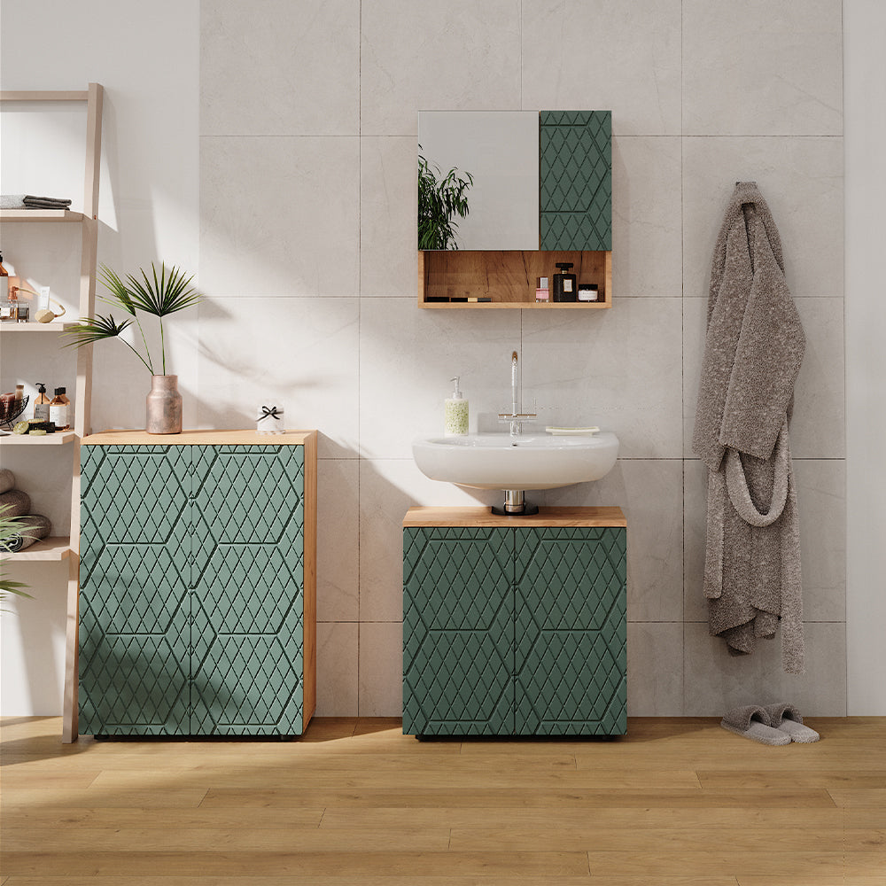 Vicco Set mobili bagno Quercia verde/oro 3 parti, con unità di base 60 cm