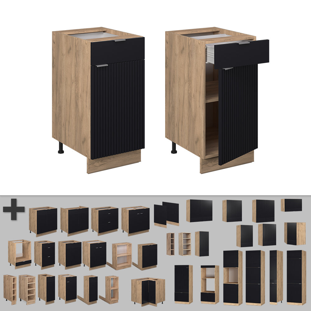 Vicco Mobiletto base per cucina Nero a righe 40 cm senza piano di lavoro