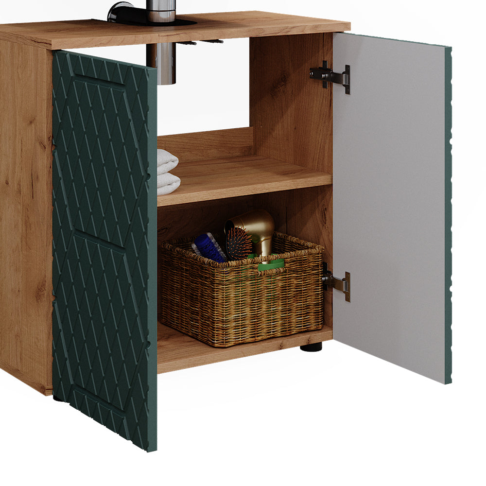 Vicco Set mobili bagno Quercia verde/oro 3 parti, con unità di base 60 cm