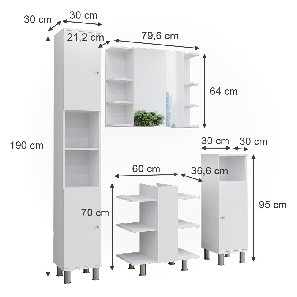 Vicco Set mobili bagno Bianco 4 parti