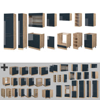 Vicco Mobili da cucina Blu scuro lucido/rovere dorato 355 cm senza piano di lavoro