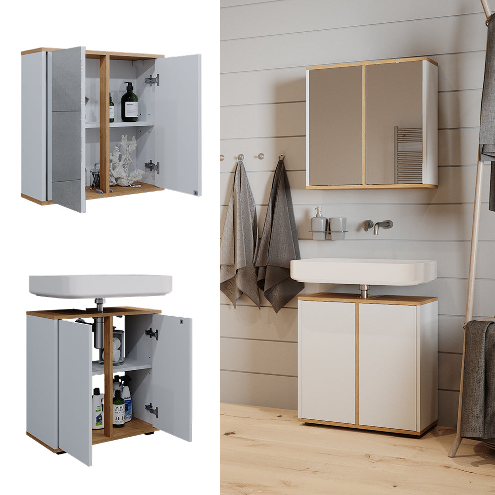 Vicco Set mobili bagno Bianco/Artisan 2 parti, base 60 cm