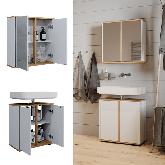 Vicco Set mobili bagno Bianco/Artisan 2 parti, base 60 cm