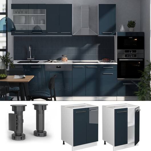 Vicco Mobiletto base cucina Blu scuro lucido 60 cm senza piano di lavoro