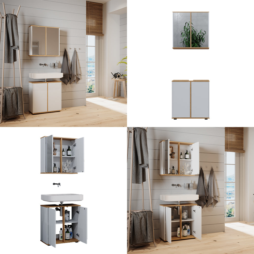 Vicco Set mobili bagno Bianco/Artisan 2 parti, base 60 cm