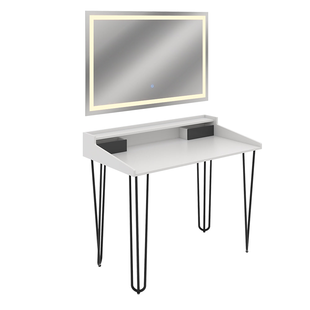 Vicco Tavolo da toilette Bianco 110 cm con specchio a LED