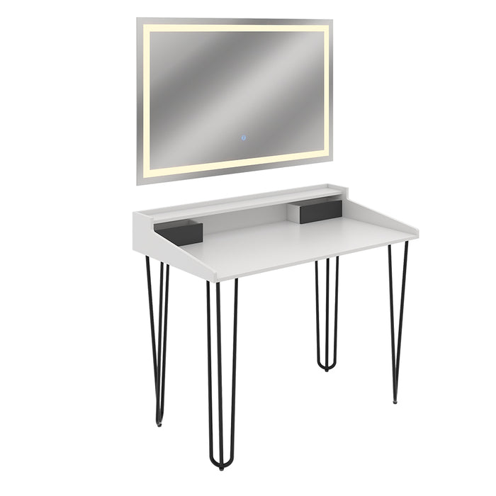 Vicco Tavolo da toilette Bianco 110 cm con specchio a LED