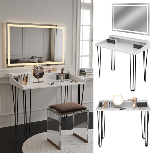 Vicco Tavolo da toilette Bianco 110 cm con specchio a LED