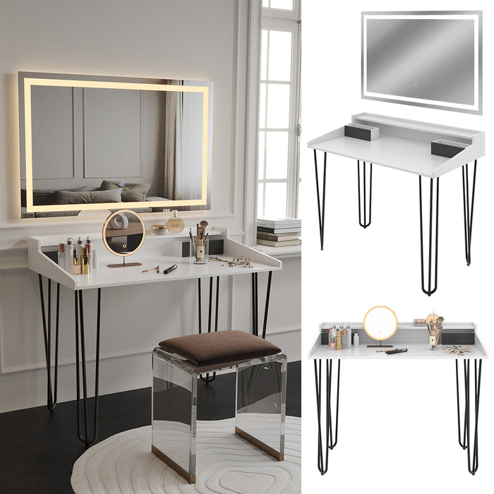 Vicco Tavolo da toilette Bianco 110 cm con specchio a LED