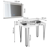 Vicco Tavolo da toilette Bianco 110 cm con specchio a LED