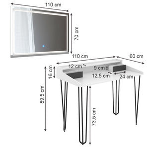 Vicco Tavolo da toilette Bianco 110 cm con specchio a LED