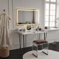 Vicco Tavolo da toilette Bianco 110 cm con specchio a LED