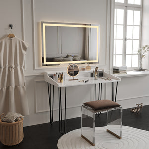 Vicco Tavolo da toilette Bianco 110 cm con specchio a LED