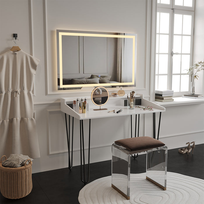 Vicco Tavolo da toilette Bianco 110 cm con specchio a LED