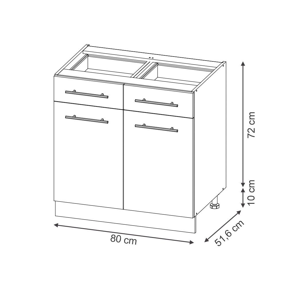Vicco Mobiletto base per cucina Nero a righe 80 cm senza piano di lavoro
