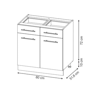 Vicco Mobiletto base per cucina Nero a righe 80 cm , PL Rovere