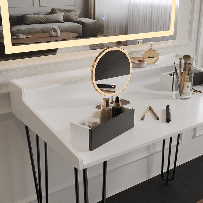 Vicco Tavolo da toilette Bianco 110 cm con specchio a LED