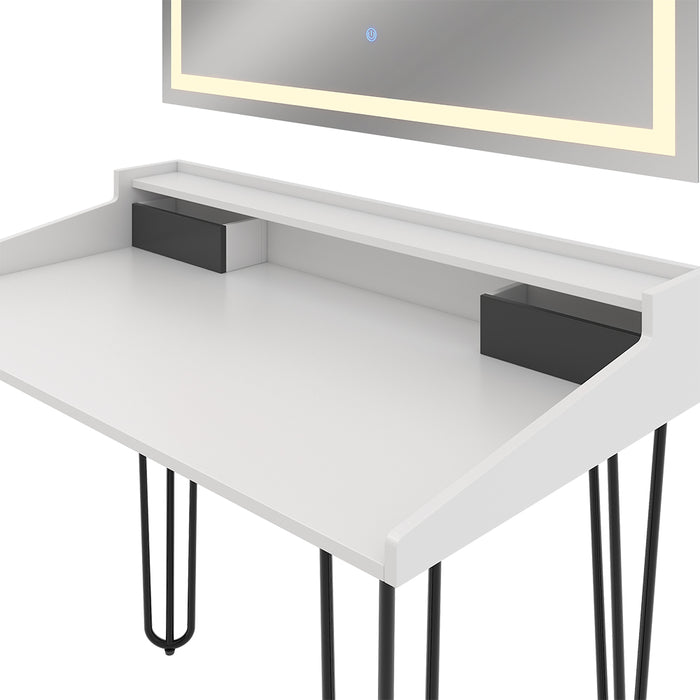 Vicco Tavolo da toilette Bianco 110 cm con specchio a LED