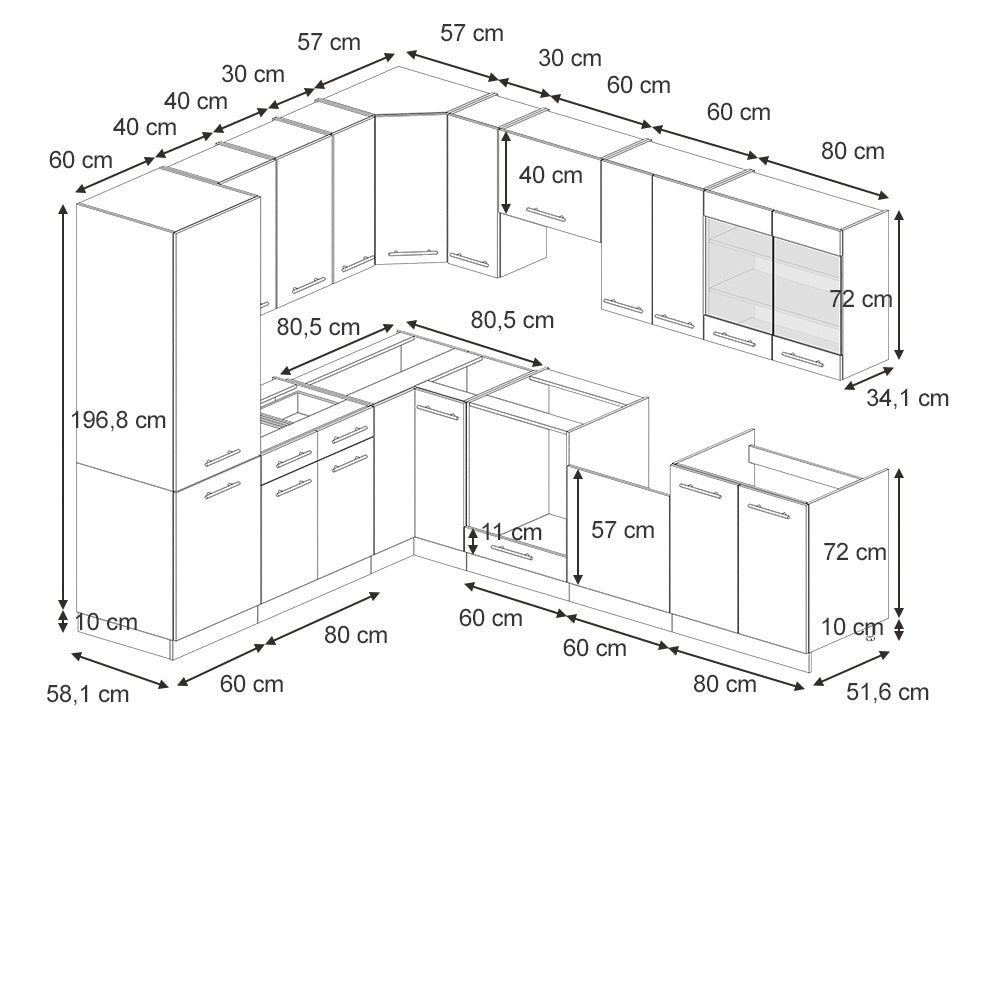 Vicco Cucina angolare completa Blu scuro lucido/antracite 227 x 287 cm , PL Antracite