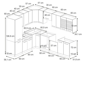 Vicco Cucina angolare completa Blu scuro lucido/antracite 227 x 287 cm , PL Marmo