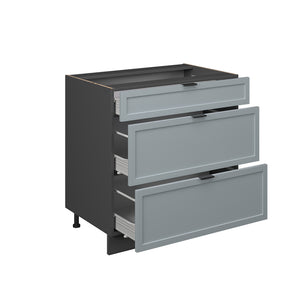 Vicco Mobiletto base per cucina Blu-grigio chiaro 80 cm con 3 cassetti, PL Rovere
