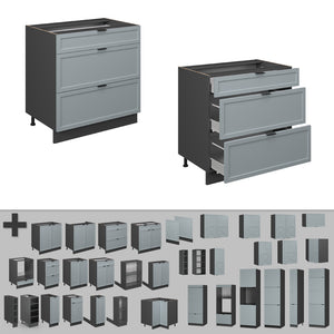 Vicco Mobiletto base per cucina Blu-grigio chiaro 80 cm con 3 cassetti, PL Rovere