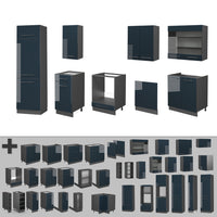 Vicco Cucina componibile Blu scuro lucido/antracite 300 cm , PL Marmo