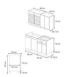 Vicco Cucina singola Blu scuro lucido/antracite 140 cm , PL Marmo